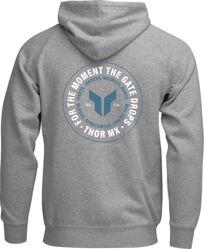 Heather gray THOR Badge Zip-Up Hoodie in XL, featuring a front zip and branded badge detail.