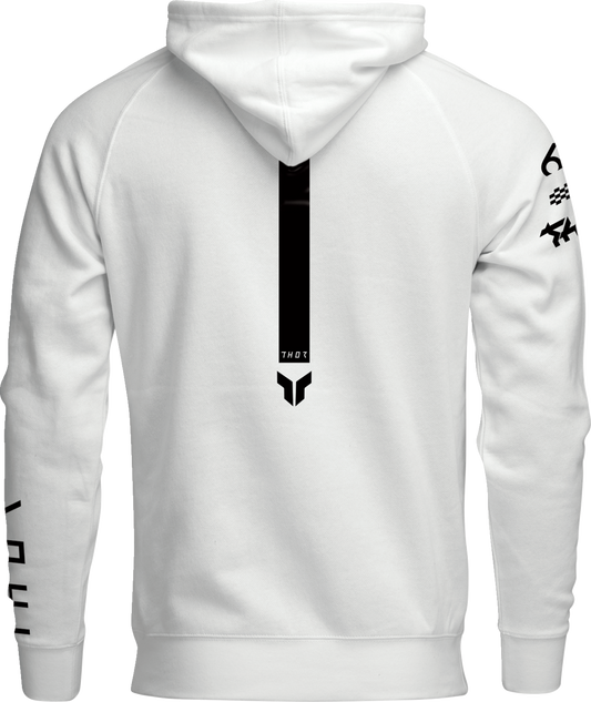 White THOR Rogue pullover hoodie in XL, heavyweight cotton-polyester blend, with a front chest logo and comfortable fit.