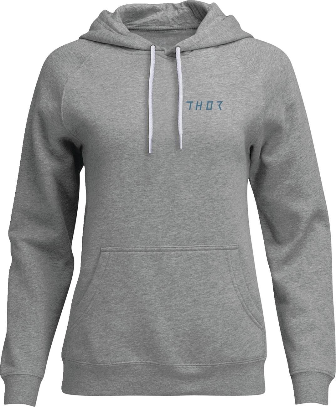 Heather gray THOR women's Trax pullover hoodie with front pocket and hood, casual and comfortable athletic apparel.