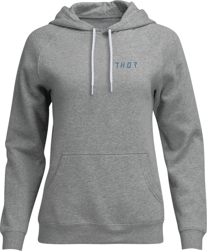 Heather gray THOR women's Trax pullover hoodie with front pocket and hood, casual and comfortable athletic apparel.