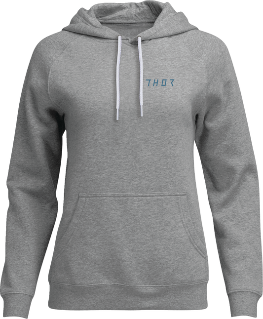 Heather gray THOR women's Trax pullover hoodie with front pocket and hood, casual and comfortable athletic apparel.