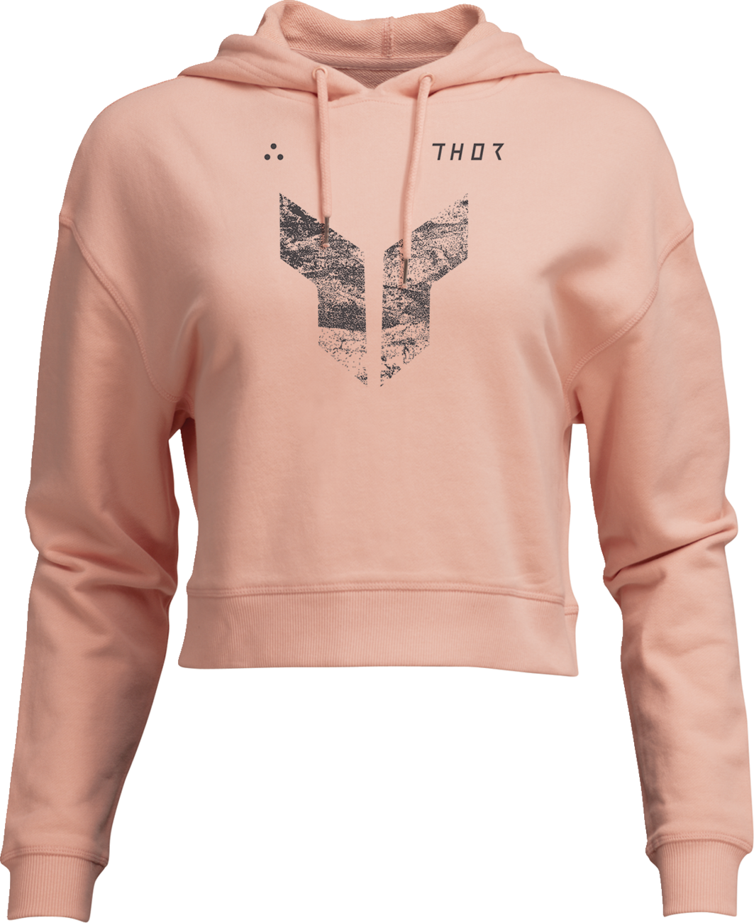 Pink THOR Women's Iconic Pullover Crop Hoodie with long sleeves and a relaxed fit, featuring the THOR logo on the front.