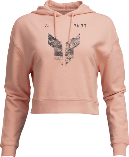 Pink THOR Women's Iconic Pullover Crop Hoodie with long sleeves and a relaxed fit, featuring the THOR logo on the front.