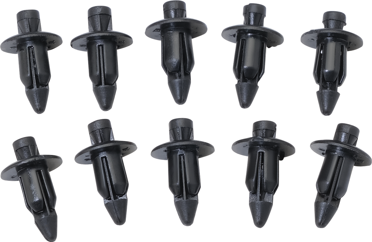 MOOSE OFFROAD three-stage M6 push rivet kit with 10 black plastic rivets, ideal for off-road vehicle repairs and modifications.
