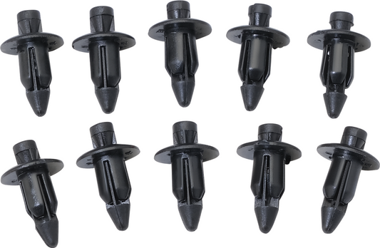 MOOSE OFFROAD three-stage M6 push rivet kit with 10 black plastic rivets, ideal for off-road vehicle repairs and modifications.