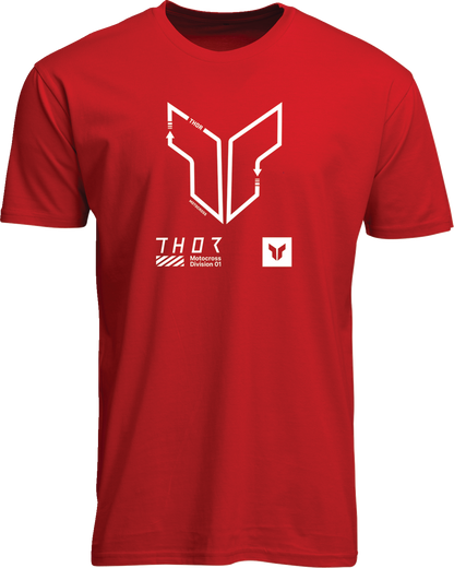 Red THOR Trax T-Shirt in 2XL with screen printed THOR logo, casual fit, featuring bold graphic design.