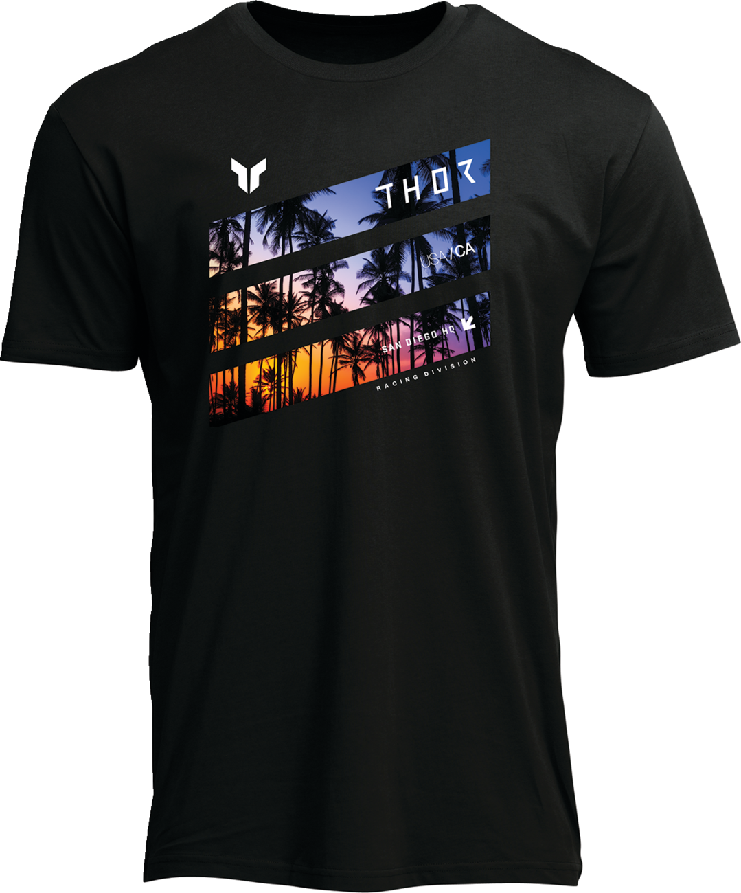 Black THOR SD T-Shirt with screen-printed logo graphics, medium size, casual style.