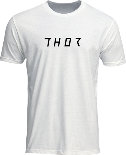 White THOR stamped T-shirt in medium size, featuring bold graphic design on the front.