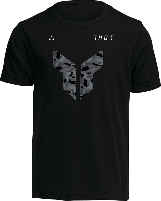 Youth THOR Iconic T-Shirt in carbon black, medium size, made of 60% cotton and 40% polyester, featuring the THOR logo design.