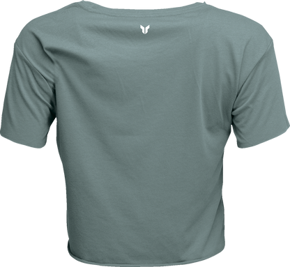 THOR Women's Corp Crop T-Shirt in mineral gray, size large, with crew neckline and short sleeves, casual fit.