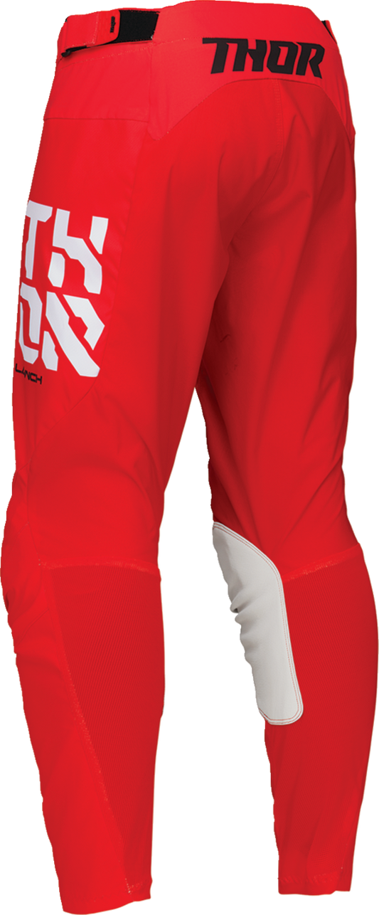 Red THOR Launchmode Forge Pants in US 38, showcasing durable motocross riding gear with reinforced knee panels and adjustable waist.