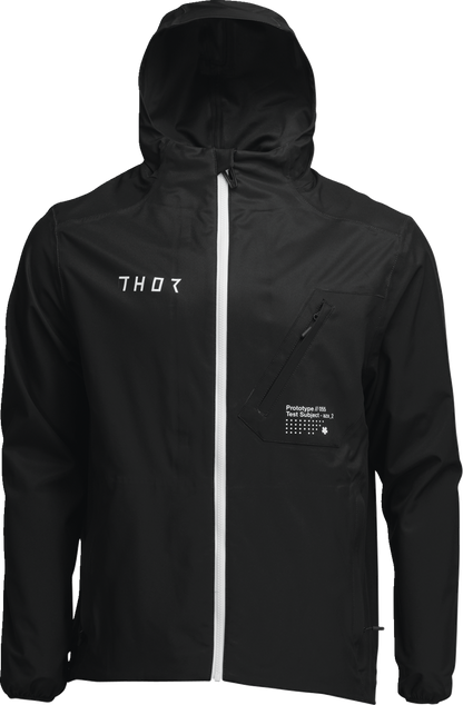 Black THOR Unit Light Shell Jacket in size XL, featuring a sleek design and lightweight waterproof material.