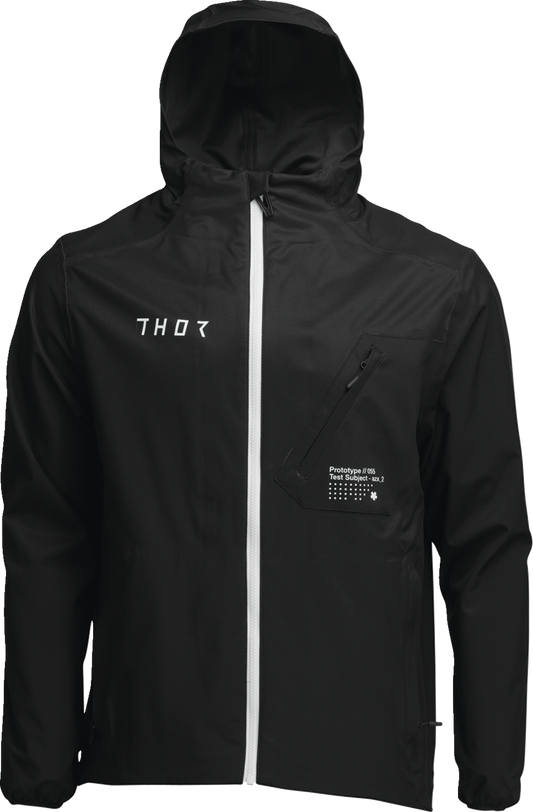 Black THOR Unit Light Shell Jacket in size XL, featuring a sleek design and lightweight waterproof material.