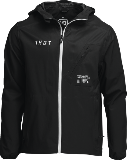 THOR Unit Light Shell Jacket in black, size XL, featuring lightweight waterproof design and durable fabric for outdoor activities.
