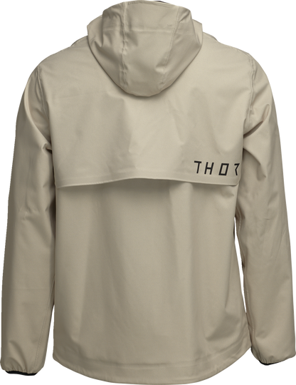 THOR Unit Light Shell Jacket in sand color, small size, showing lightweight waterproof fabric and front zipper design.