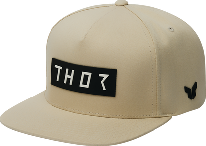 THOR Rogue hat in sand color with 3D direct inject icon on front, lightweight motocross cap designed for riders.