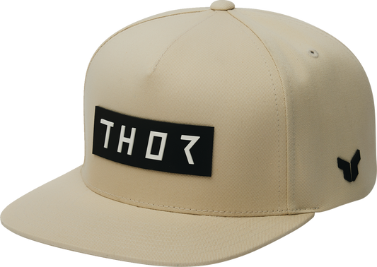 THOR Rogue hat in sand color with 3D direct inject icon on front, lightweight motocross cap designed for riders.