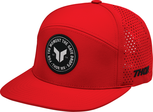Red THOR Badge Hat featuring the iconic THOR logo, adjustable cap with a curved brim and embroidered front design.