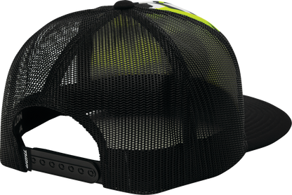 THOR Riot Hat Acid color five-panel trucker hat with woven patch, casual headwear for streetwear style.
