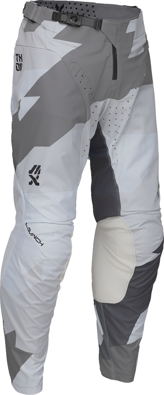 Black and gray THOR Launchmode Brave pants in US size 38, featuring durable riding gear and technical details.