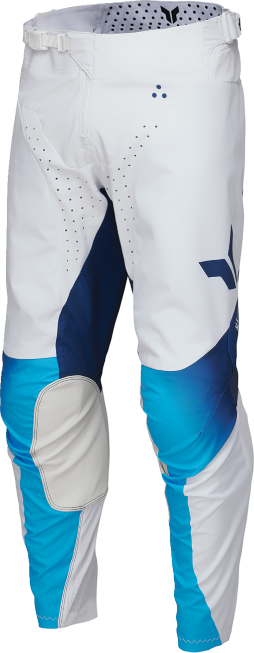 White THOR Launchmode Storm motorcycle riding pants with ventilation, durable fabric, and comfortable fit, US size 32.
