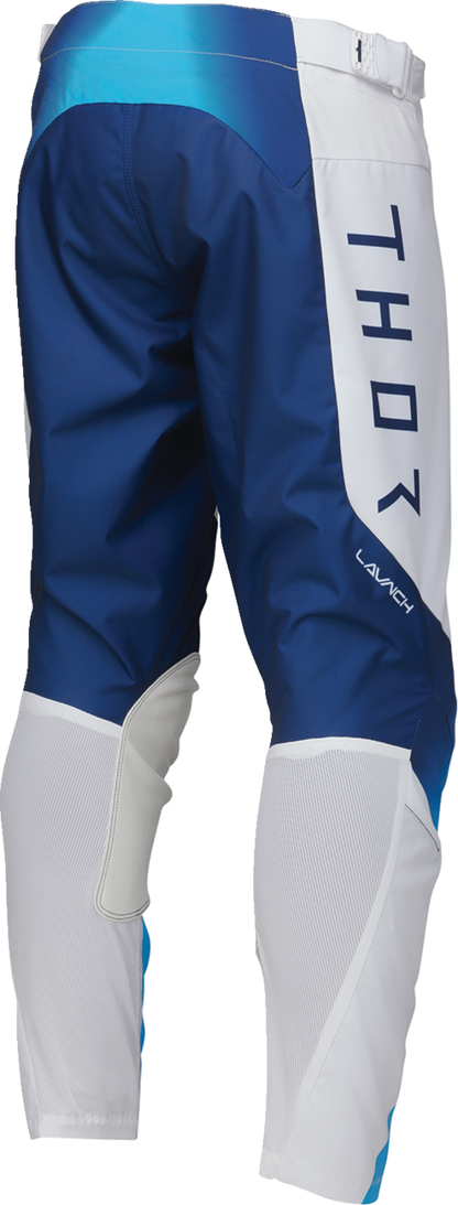 White THOR Launchmode Storm motorcycle riding pants with durable fabric and premium features, US 34 size.
