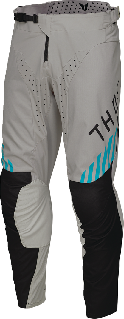 THOR Launchmode Zone Pants in sand, US size 30, featuring durable motocross gear with reinforced knee panels and adjustable waist.