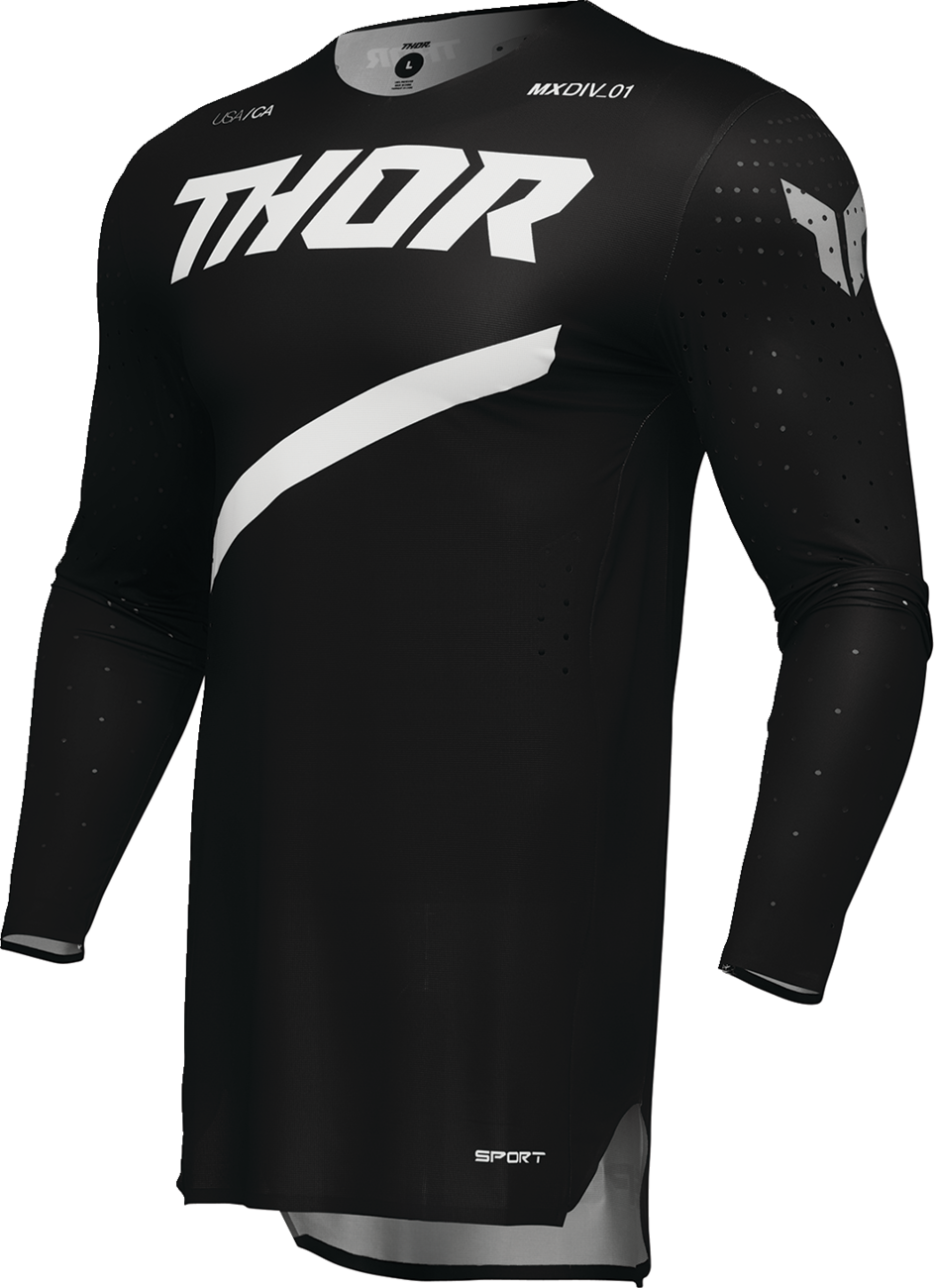 Black THOR Sportmode Brave motocross jersey in XL size with bold design, lightweight riding gear for motocross enthusiasts.