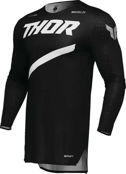 Black THOR Sportmode Brave motocross jersey in XL size with bold design, lightweight riding gear for motocross enthusiasts.