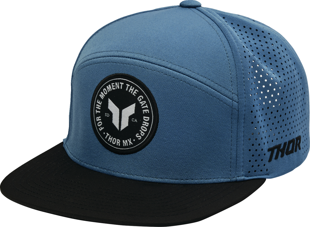 Slate blue THOR Badge Hat featuring the THOR logo embroidered on the front, casual cap with adjustable strap.