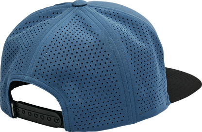 Slate blue THOR badge hat with adjustable strap and embroidered logo, casual headwear for outdoor activities.