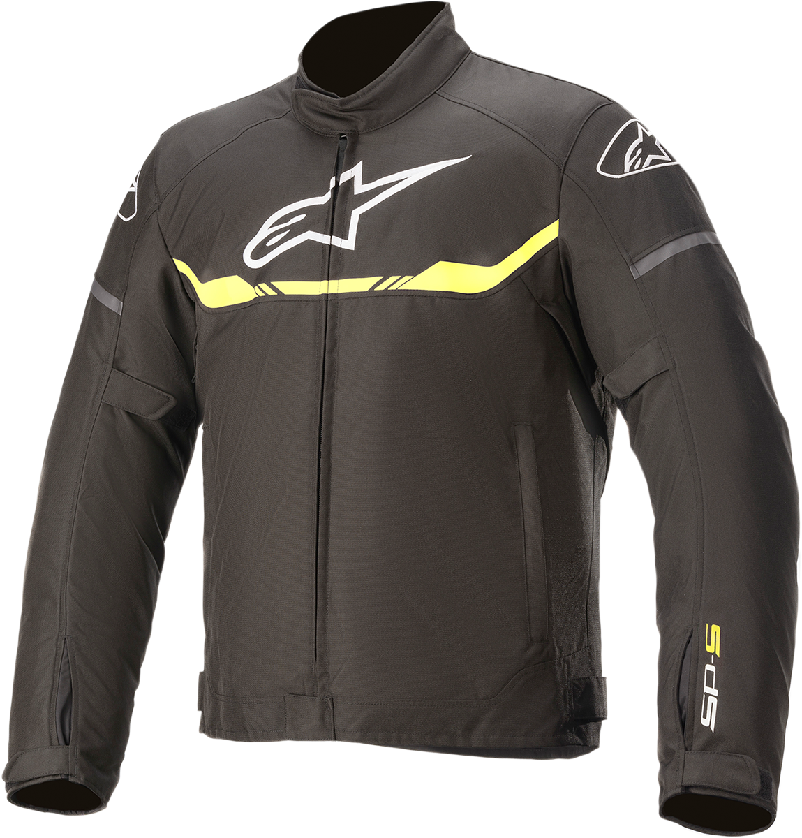 Alpinestars T-SP S waterproof jacket in black and yellow, 2XL size, featuring a lightweight design and waterproof material.