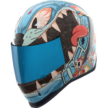 Bill's Exhausts ICON Airform™ Helmet in blue, 9 Lives design, 3XL size, showcasing the full helmet with adjustable straps.