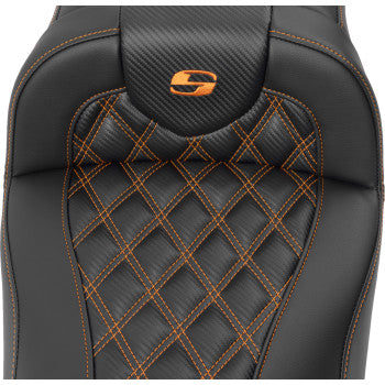SADDLEMEN Roadsofa™ Extended Reach Seat - without Backrest - Lattice Stitch - Orange Stitch - FL/FX '23-'24 823-07-20703 - Howling Moto
