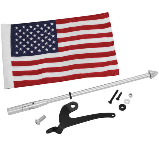 Show Chrome Accessories folding flag pole for Spyder RT and F3 LTD, chrome finish, mounted on the left side.