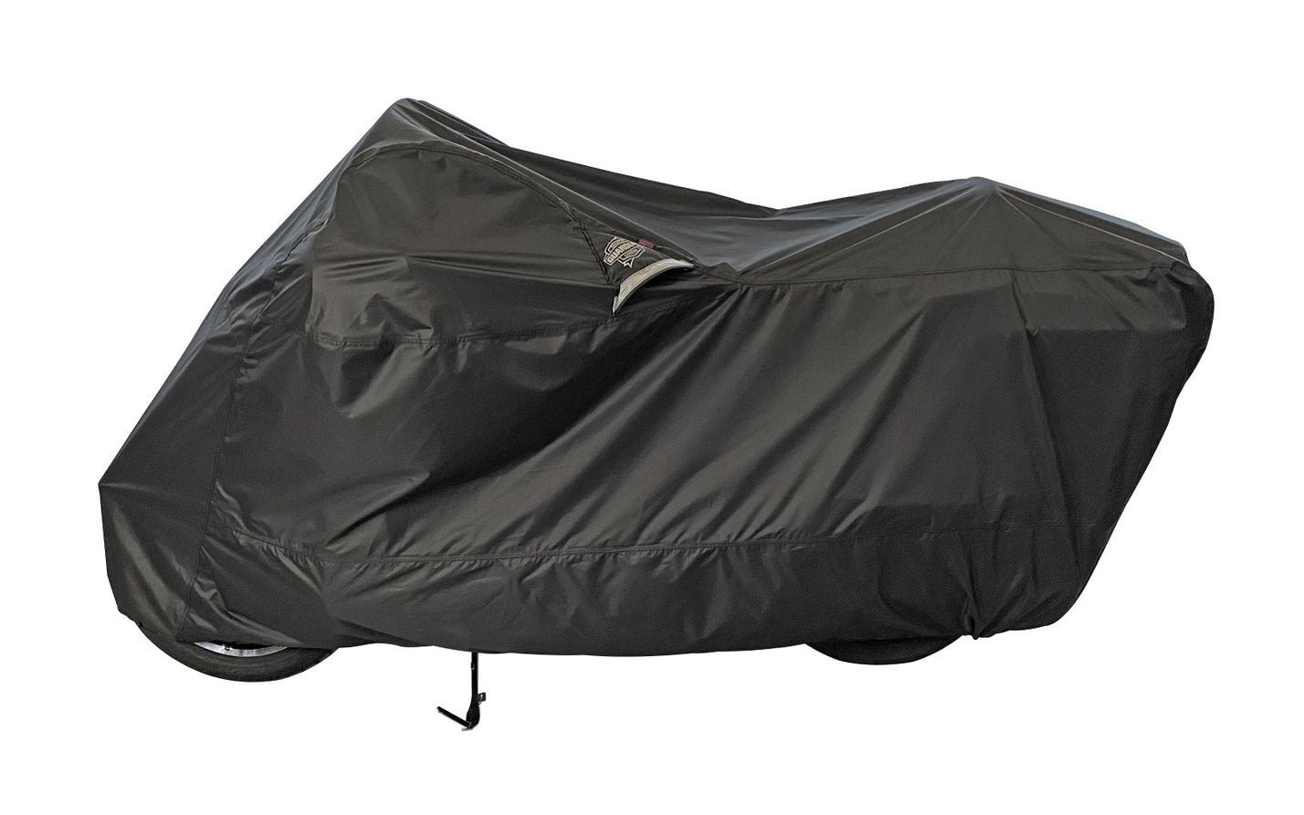 DOWCO Weatherall Plus motorcycle cover with ratchet attachment in medium size, protective outdoor gear for bikes