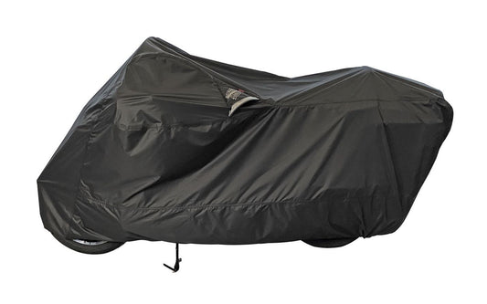 DOWCO Weatherall Plus motorcycle cover with ratchet attachment in medium size, protective outdoor gear for bikes
