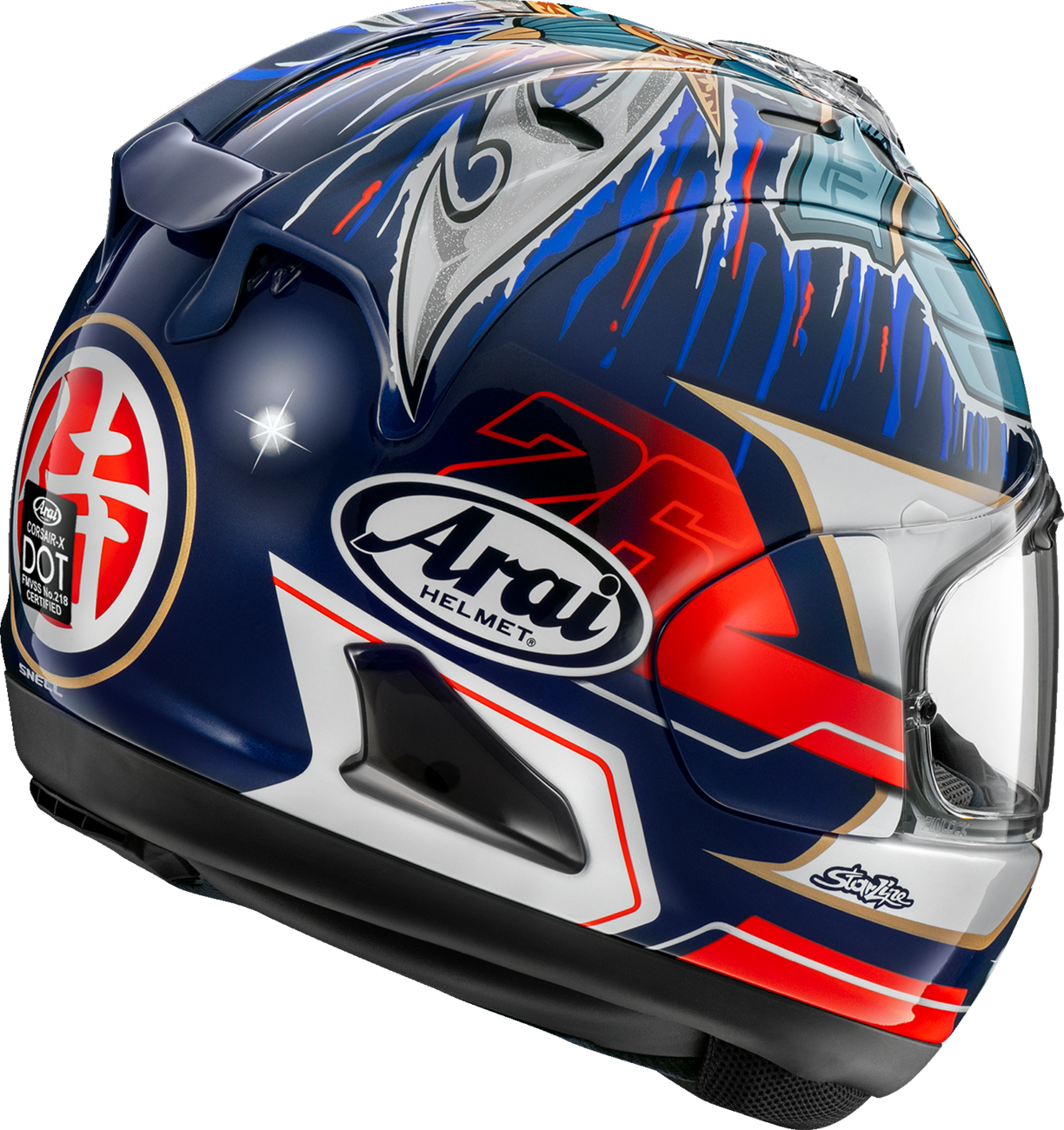 Arai Corsair-X Dani Samurai-3 motorcycle helmet in large with VAS shield mechanism and advanced safety features.