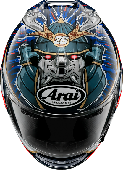 ARAÍ Helmets Corsair-X Dani Samurai-3 2XL motorcycle helmet with VAS shield mechanism and advanced safety features.