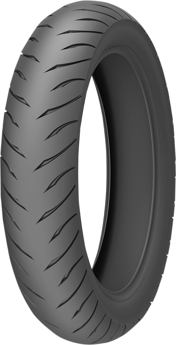 Kenda K6702 Cataclysm front motorcycle tire 130/90B16 67H mounted on motorcycle wheel, with tread pattern visible.