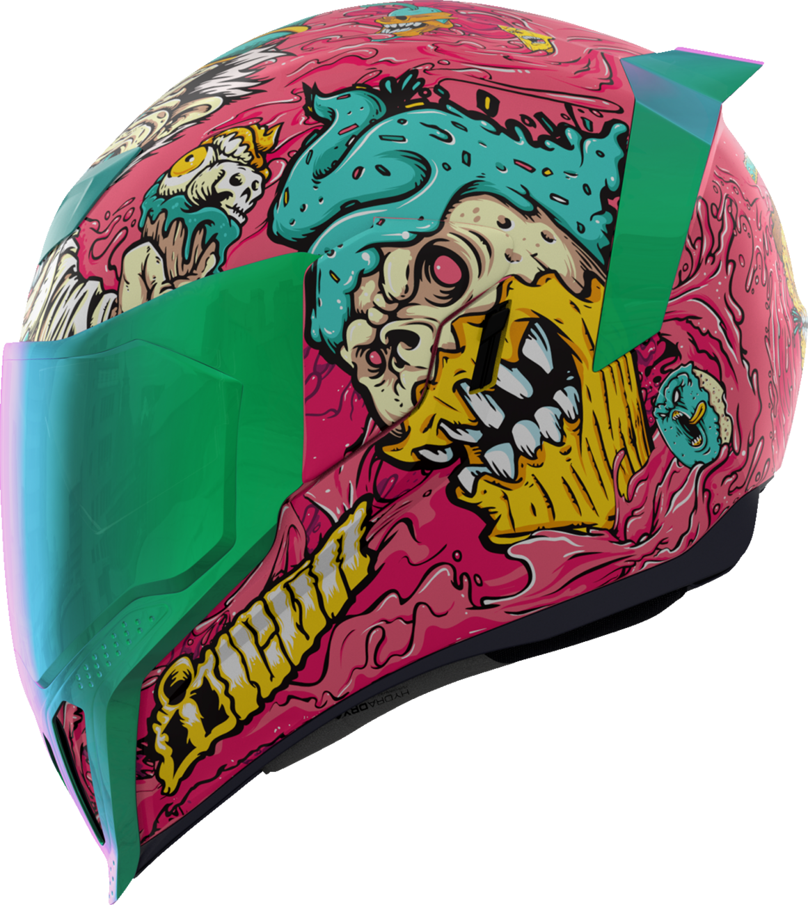 Pink ICON Airflite™ Helmet with Snack Attack design, XL size, MIPS® safety system, shown from side angle.