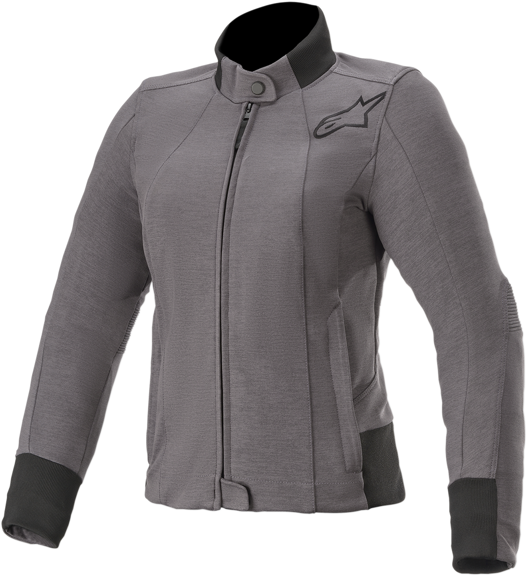 Alpinestars Stella Banshee Gray motorcycle jacket with protective padding, XS size, featuring a sleek design and zipper details.