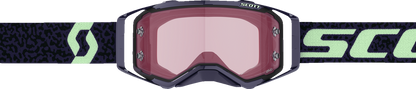 Scott Prospect Amplifier Goggle in dark purple and mint with rose accents, featuring adjustable strap and clear lens for outdoor sports.