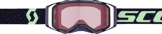 Scott Prospect Amplifier Goggle in dark purple and mint with rose accents, featuring adjustable strap and clear lens for outdoor sports.