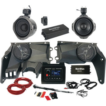 NAVATLAS Audio Kit for Zone 3 Maverick X3 by Bill's Exhausts, showing the installed audio components and wiring setup.