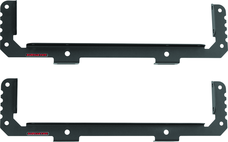 Kuryakyn Takrak Utility Cradles in black attached to Polaris Ranger UTV, heavy-duty tool and gear holders for off-road vehicles