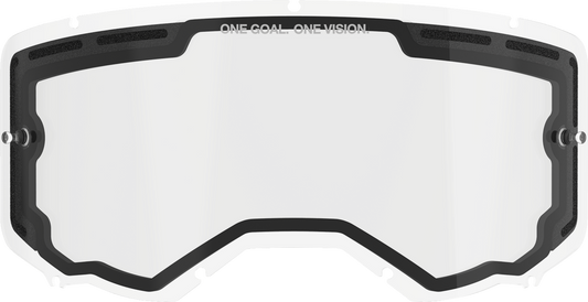 Alpinestars goggles with dual-pane clear lens and black frame, designed for optimal vision and protection during outdoor activities.