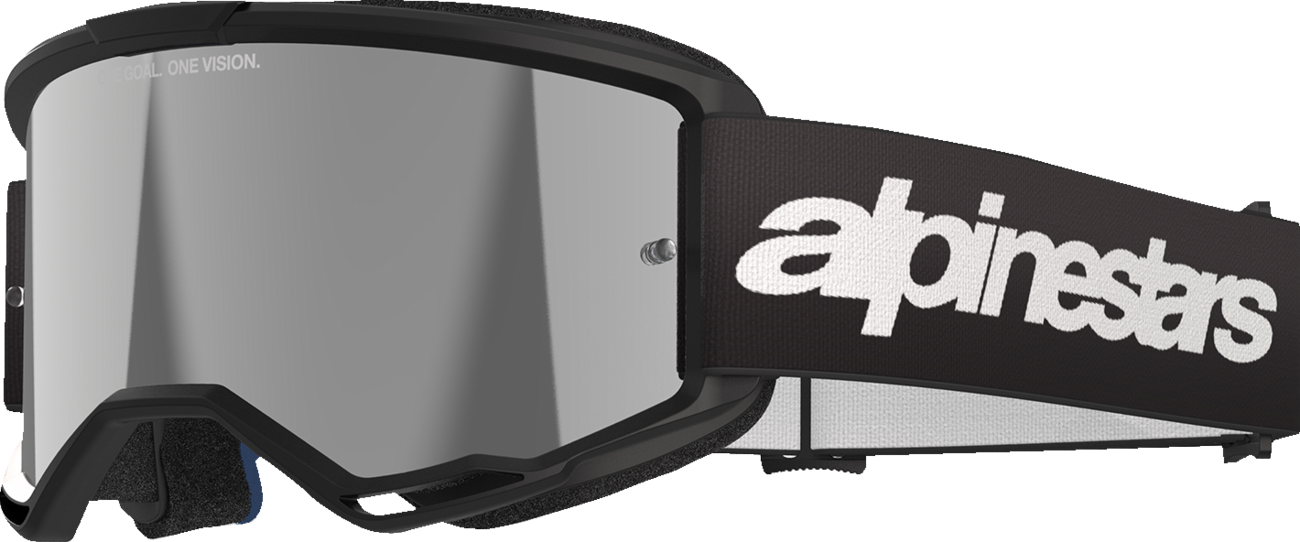 Alpinestars GOGGLES Vision 3 in black with silver mirror lens, featuring a sleek design for motorcycle or sports riding.