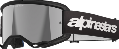 Alpinestars GOGGLES Vision 3 in black with silver mirror lens, featuring a sleek design for motorcycle or sports riding.