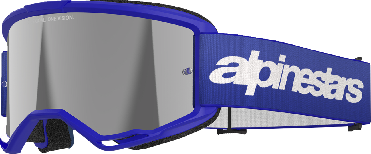 Alpinestars GOGGLES Vision 3 blue goggles with silver mirror lens for motocross or racing activities.